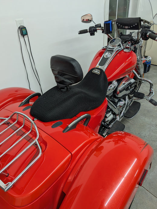 Wind Rider mesh seat cover on a Harley Davidson Freewheeler