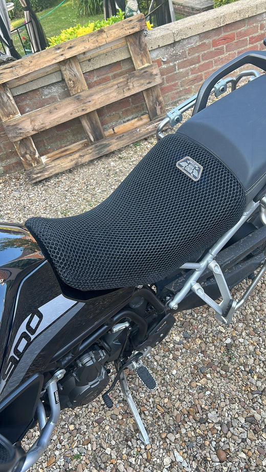 Wind Rider mesh seat cover on a Triumph Tiger 900